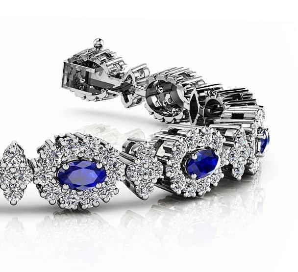 Oval Diamond And Gemstone Link Bracelet