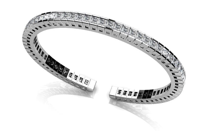 Princess Cut Flexible Diamond Bangle Bracelet
