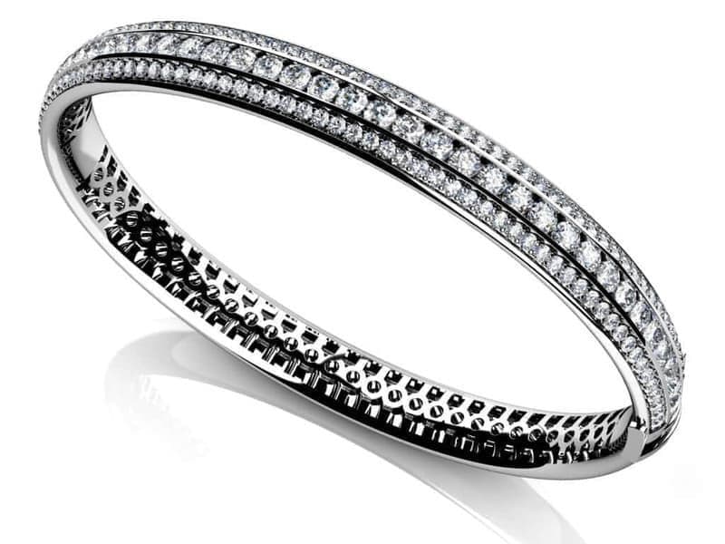 Three Row Channel And Prong Set Bangle