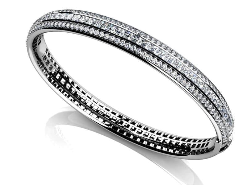 Princess Cut And Round Diamond Bangle