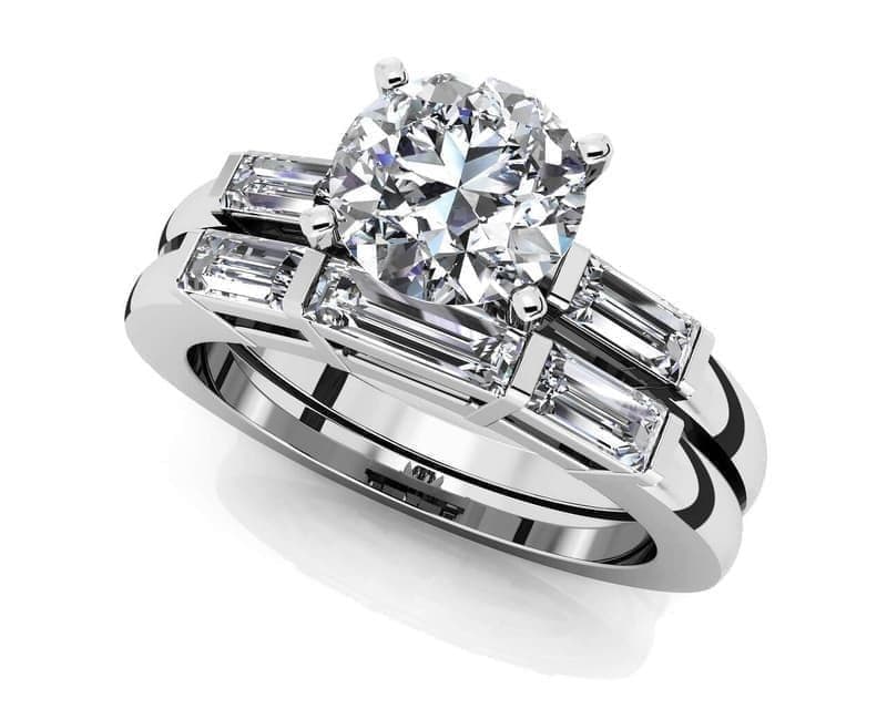 Triple Baguette Engagement Ring Set