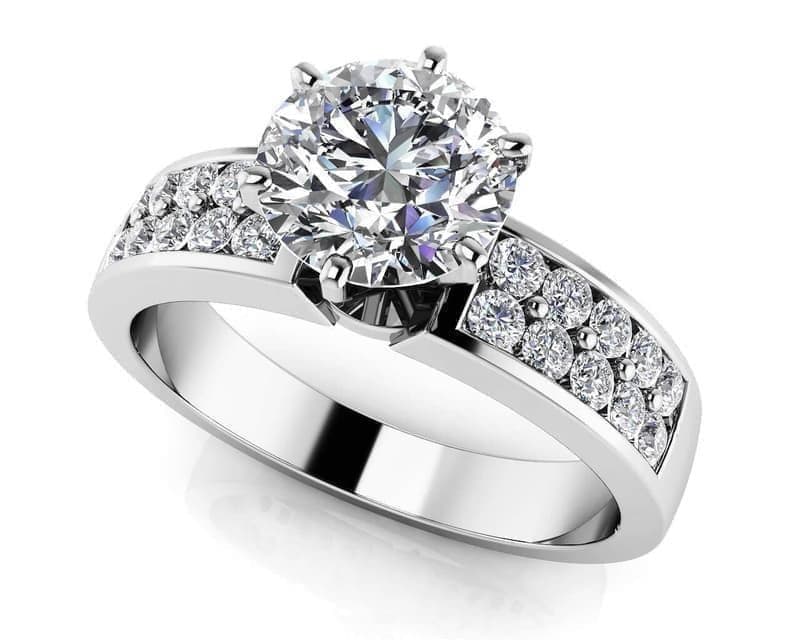 Channel Set Prong Center Stone Engagement Ring