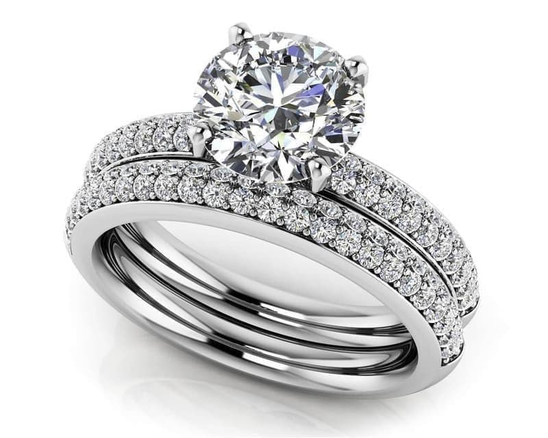 Dazzling Four Row Diamond Engagement Ring Set