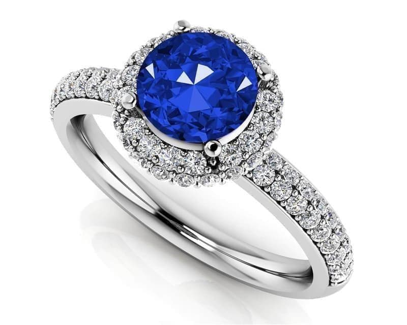Gemstone with Double Halo Anniversary Ring
