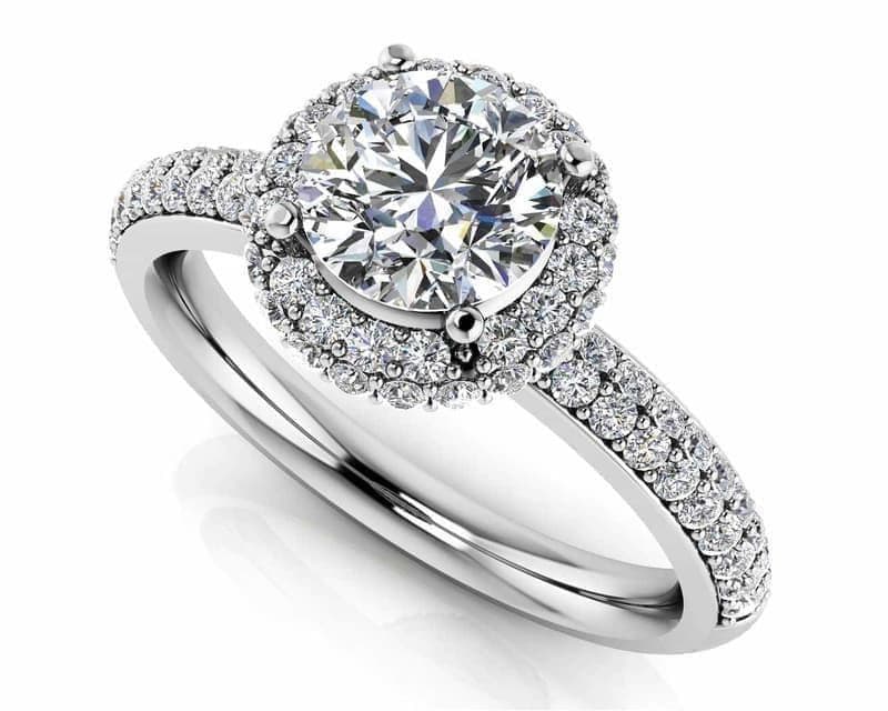Double Row Diamond Halo Engagement Ring