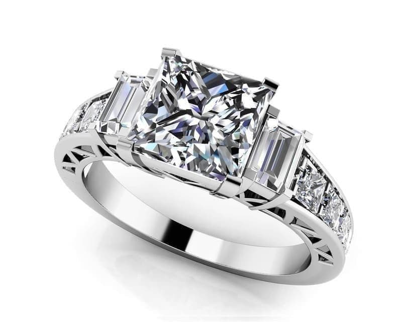 Princess And Baguette Diamond Engagement Ring