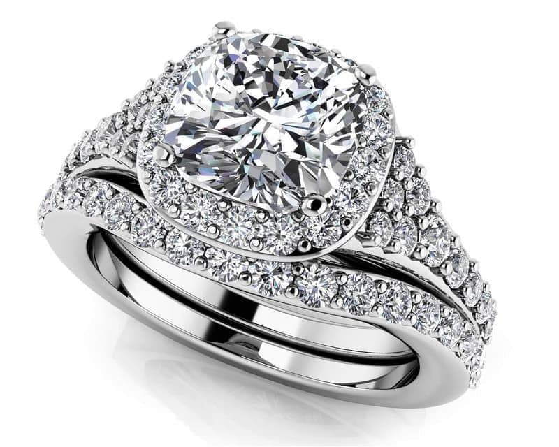 Single Halo Cushion Cut Bridal Set