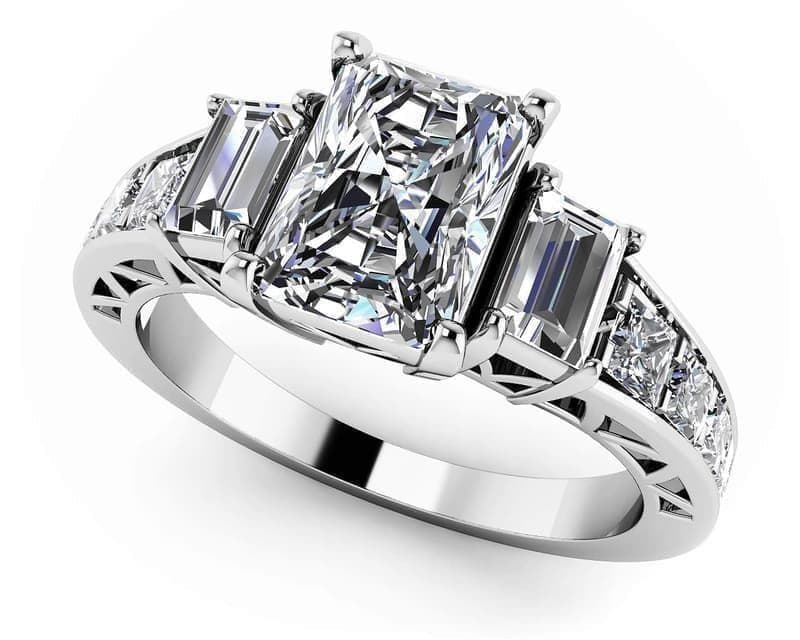 Three Stone Emerald And Princess Engagement Ring