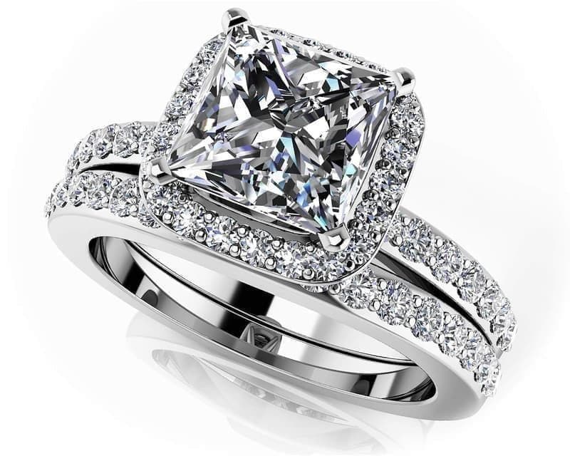 Forever Love Princess Cut Diamond Halo Bridal Set