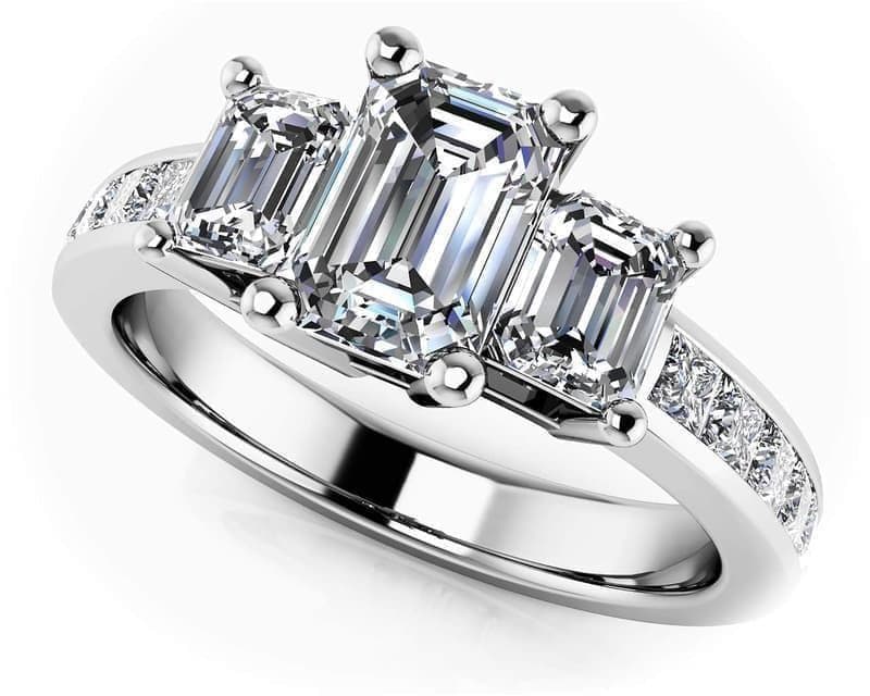 Three Stone Emerald Cut Diamonds Engagement Ring