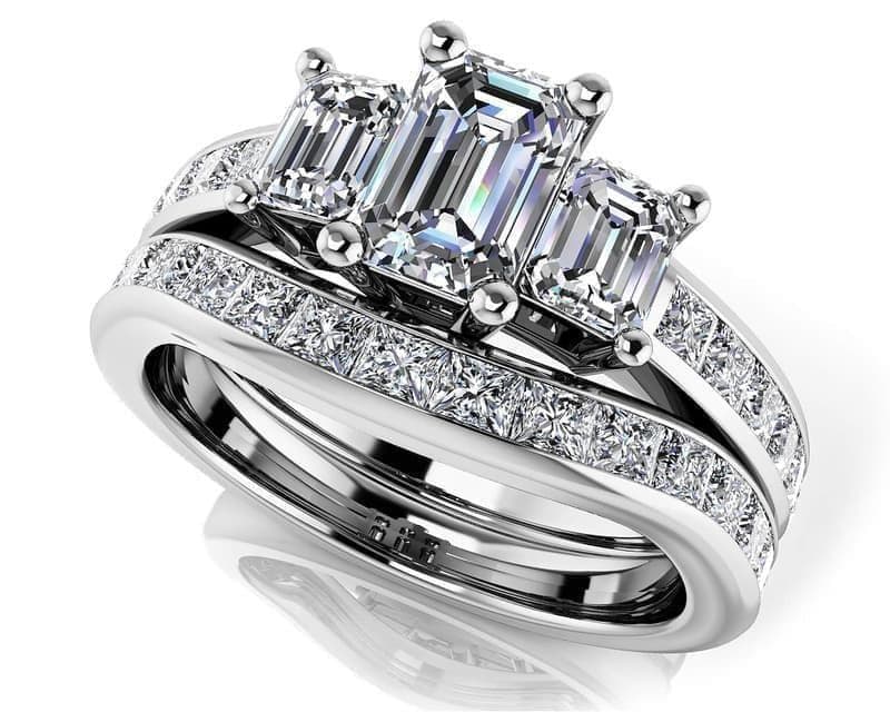 Vibrant Love Emerald Cut Three Stone Bridal Set