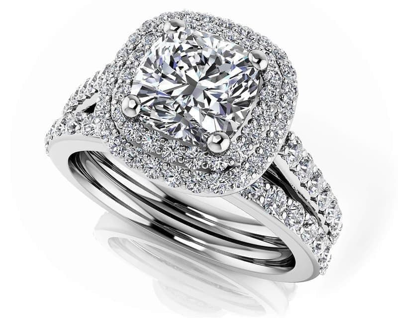 Elegant Double Halo Cushion Cut Bridal Set