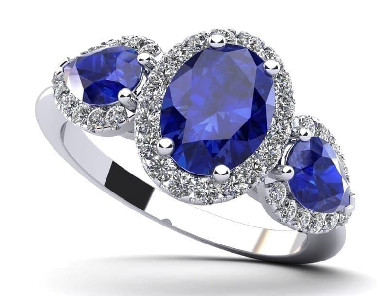 Oval and Pear Halo Gemstone And Diamond Engagement Ring