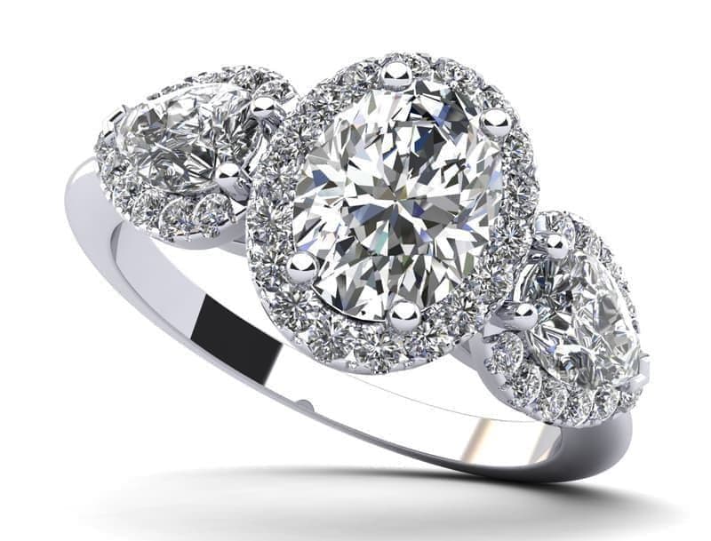 Oval and Pear Halo Diamond Engagement Ring