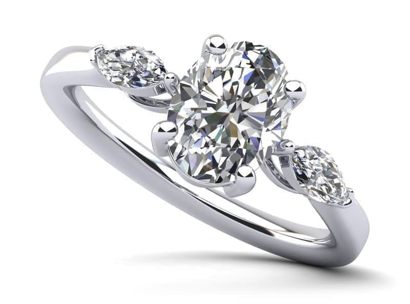 Three Stone Oval and Marquise Diamond Engagement Ring