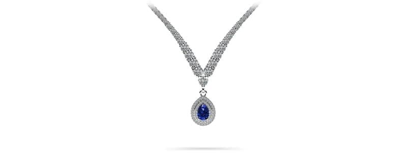 Teardrop Gemstone Pendant 2 Row 4 Prong Necklace