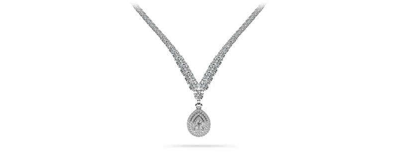 4 Prong Double Strand V Drop Diamond Necklace