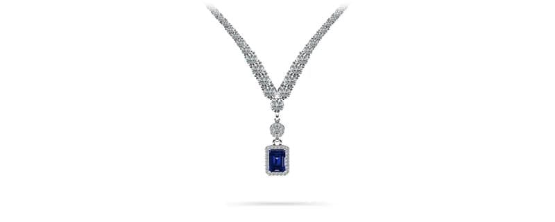 Emerald Gemstone Pendant 2 Row 4 Prong Necklace