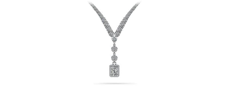 Extravagant Diamond Pendant 2 Row 4 Prong Necklace