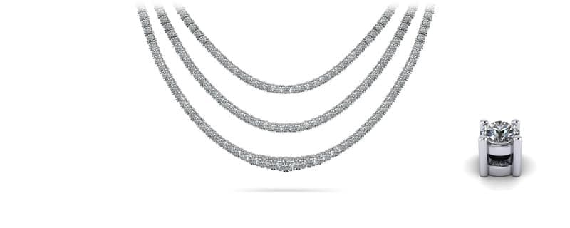 Decadent Triple Strand Diamond Tennis Necklace