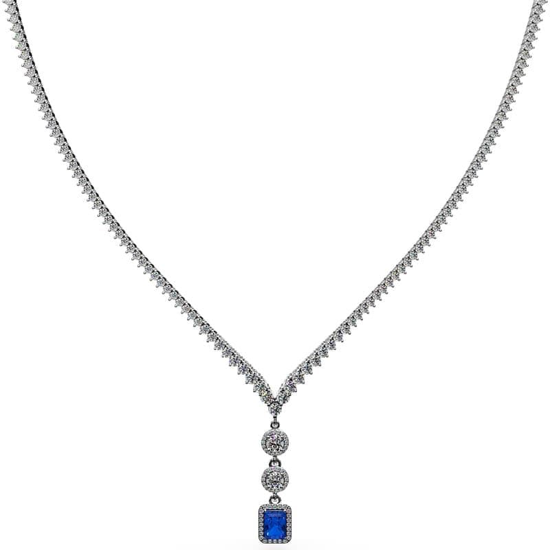 Extravagant Gemstone Pendant 4 Prong V Necklace