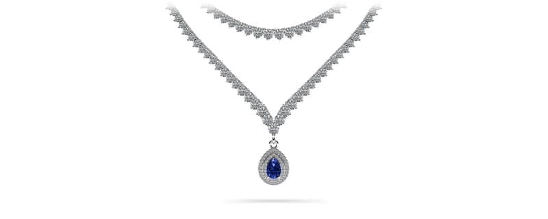 Teardrop Gemstone Pendant 2 Row 3 Prong Necklace