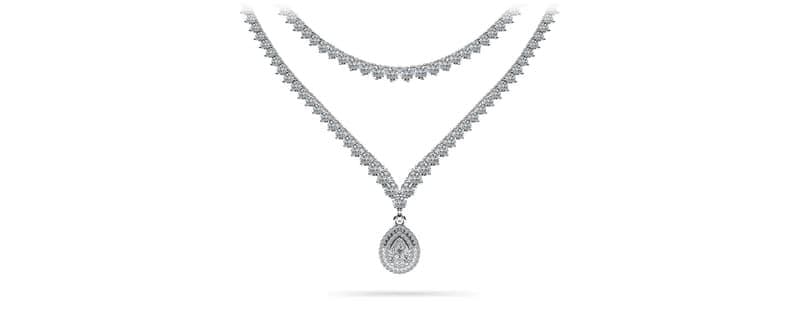 3 Prong Double Strand V Drop Diamond Necklace