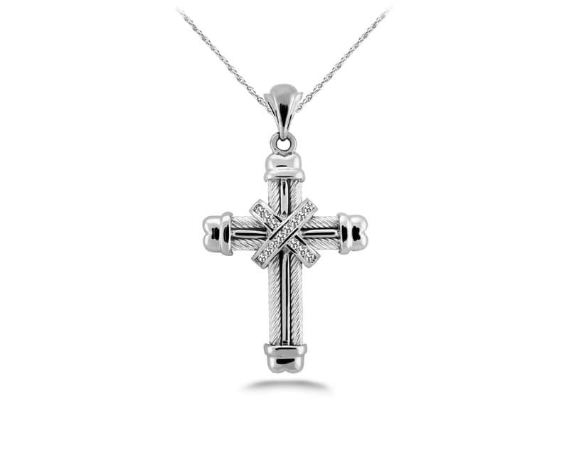 Two Tone Diamond Cross Pendant