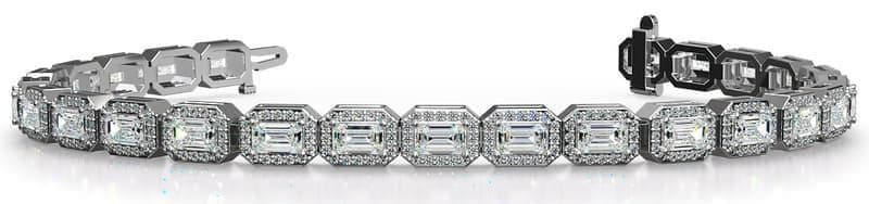 Emerald Cut and Round Diamond Halo Bracelet