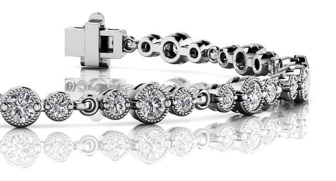 Vintage Milgrain Three Diamond Chain Link Bracelet