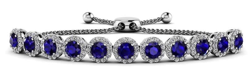 Bolo Round Halo Gemstone and Diamond Bracelet