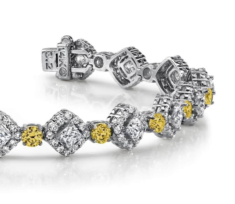 Princess Cut Diamond And Gemstone Bracelet