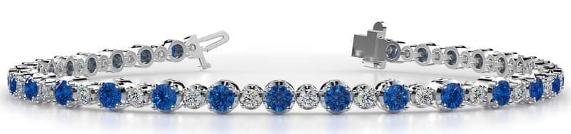 Alternating Two Size Diamond and Gemstone Tennis Bracelet