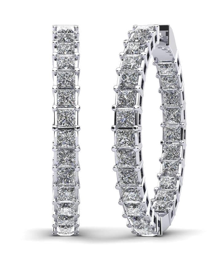 Princess Cut Diamond Hoop Earrings Medium