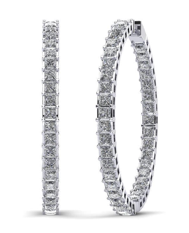 Princess Cut Diamond Hoop Earrings X Large