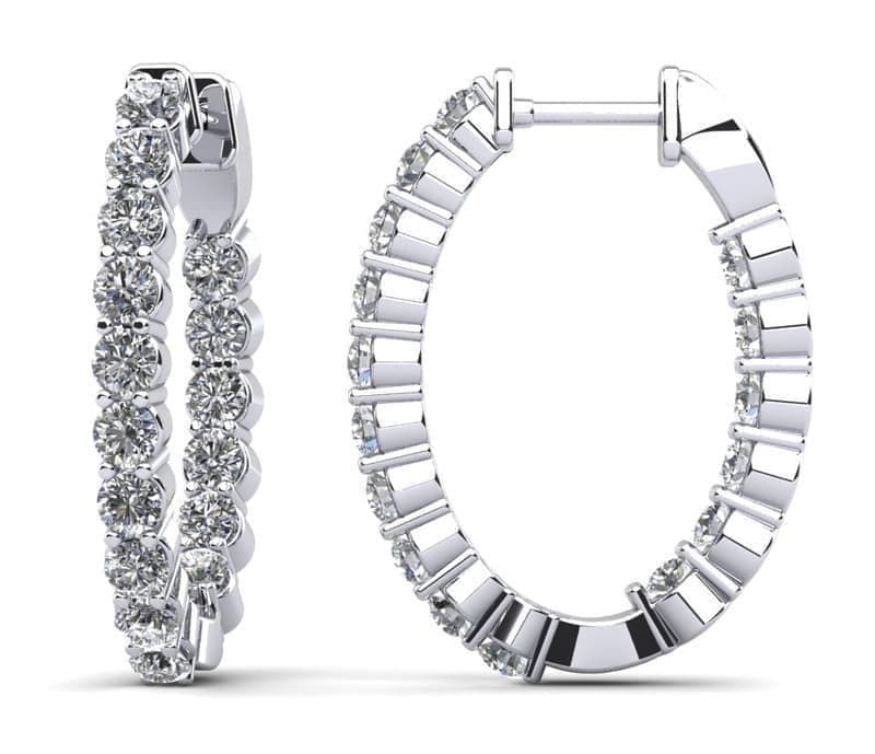 Oval Shaped Classic Diamond Hoop Earrings Petite