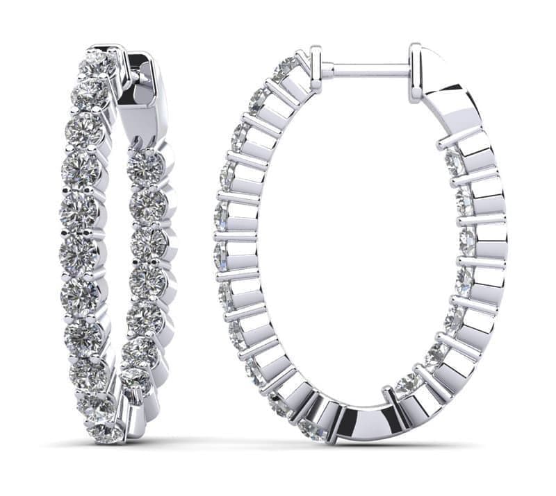 Oval Shaped Classic Diamond Hoop Earrings Small