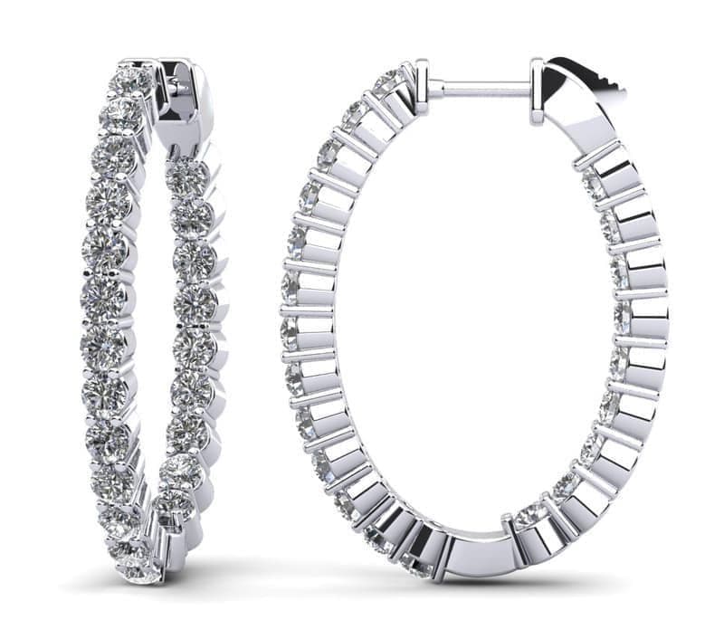 Oval Shaped Classic Diamond Hoop Earrings Medium