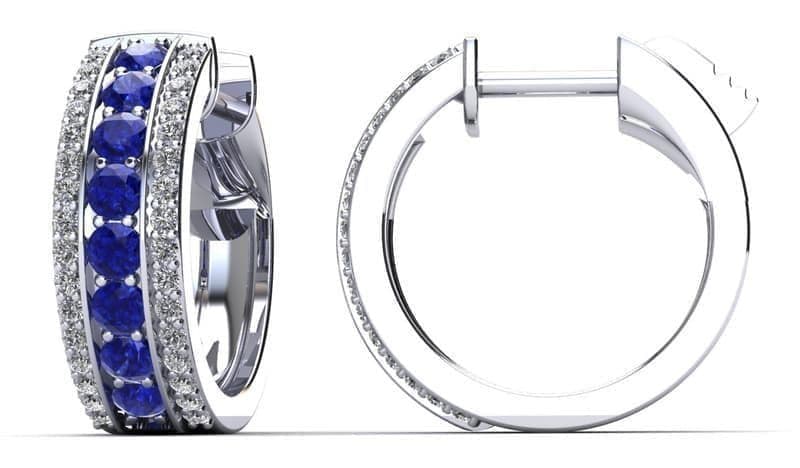 Three Rows Gemstones and Diamonds Huggie Earrings
