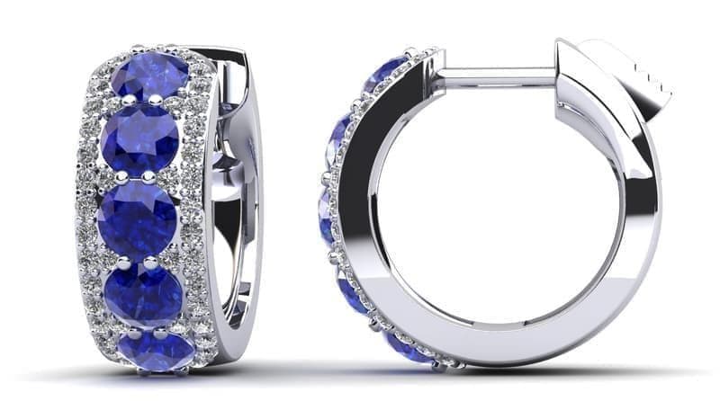 Three Rows Bold Gems and Diamond Round Huggie Hoops