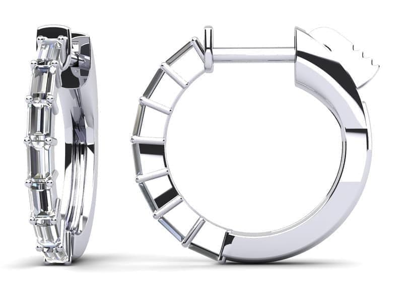 Baguette Cut Huggie Diamond Hoop Earrings