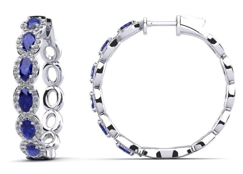 Oval Gems and Round Diamond Hoop Earrings