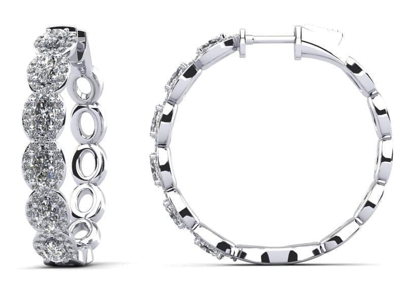 Oval and Round Diamond Hoop Earrings