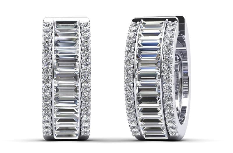 Surrounded Diamonds Baguette Cut Diamond Hoops