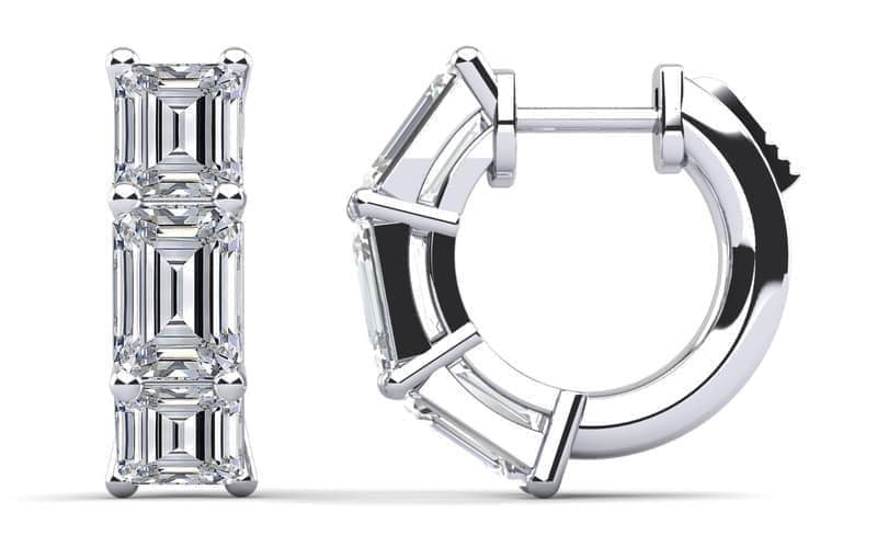 Six Stone Emerald Cut Diamond Huggie Hoops