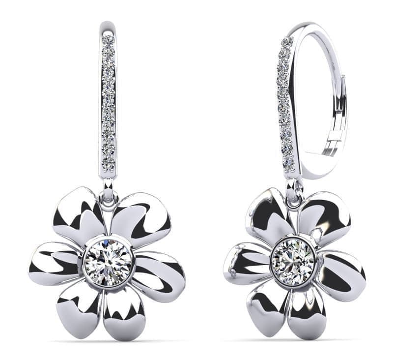 Elegant Flower Shaped Diamond Earrings with Center Diamond