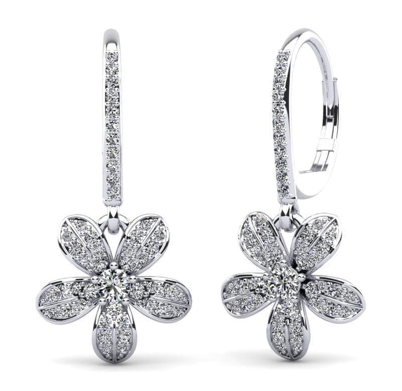 Diamond Flower Drop Earrings with Round Center Diamond