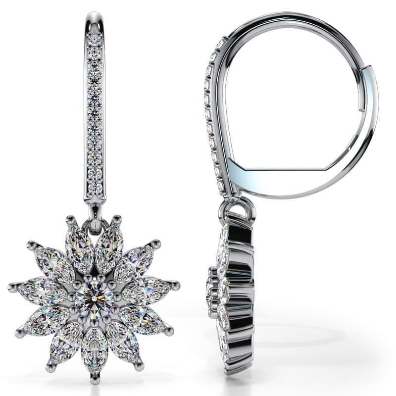 Flower Drop Earrings with Marquise and Round Diamonds
