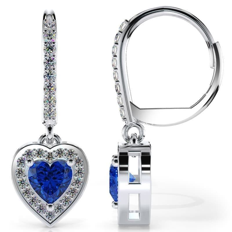 Gemstone Heart Drop Earrings with Halo Diamonds