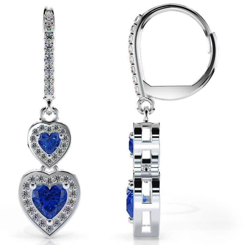 Gemstone Heart Drop Earrings with Halo Round Diamonds